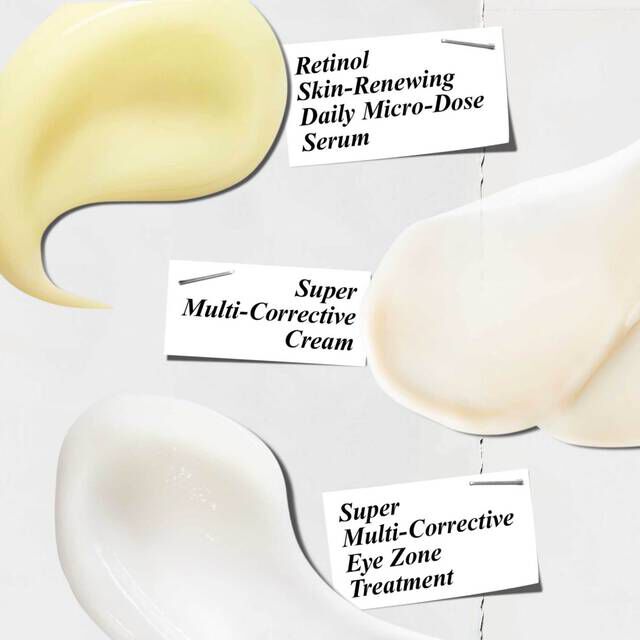 Retinol, Super Multi-Corrective Cream and Super Multi Eye Cream texture swatches​