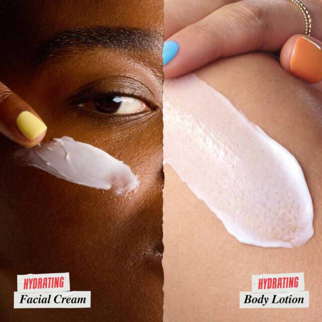 Ultra Facial Cream and Ultra Body Cream swatches on different skin ​
