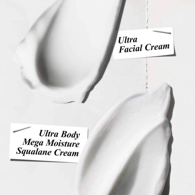 Ultra Facial Cream and Body Cream texture swatches​